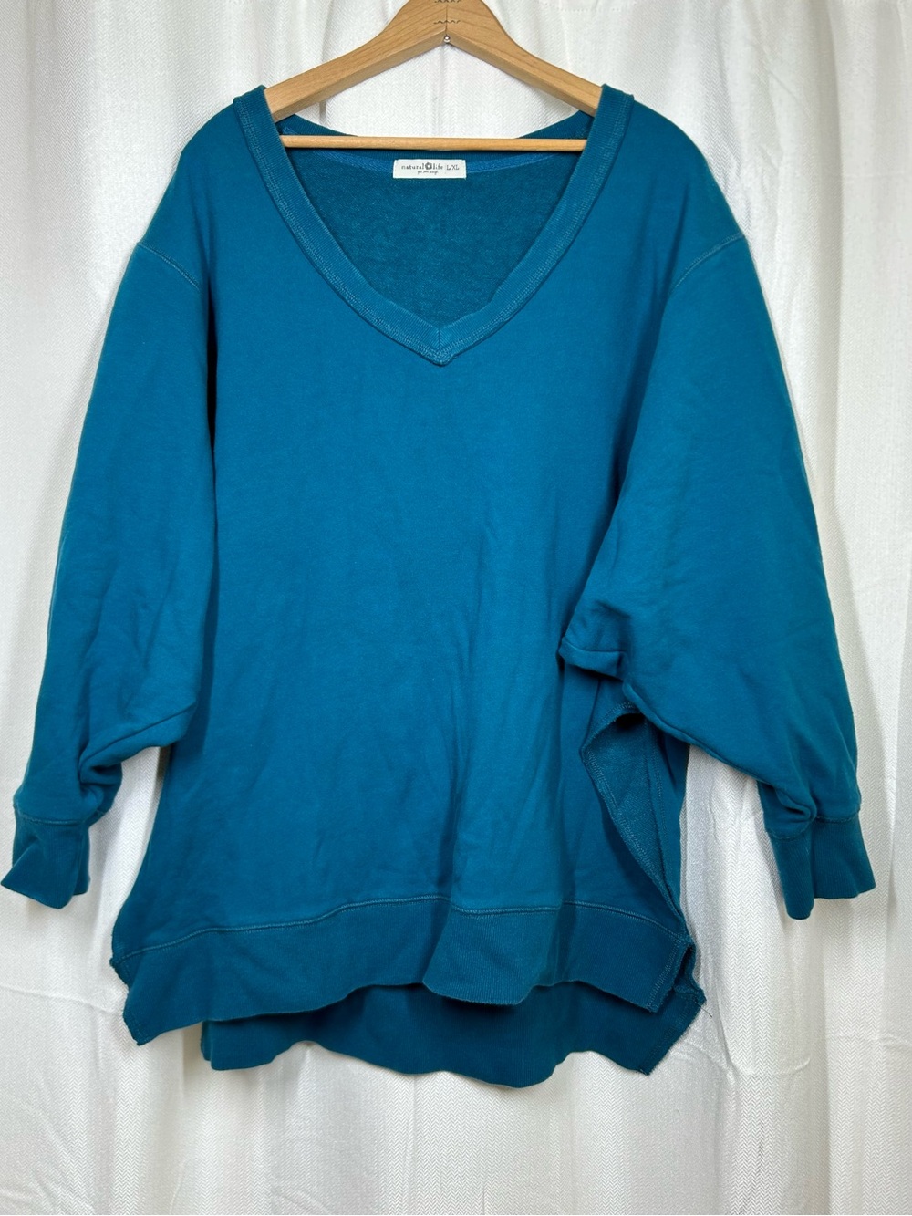 Natural Life V-neck Oversized Sweatshirt Dolman Sleeve Teal Sz Large X-large